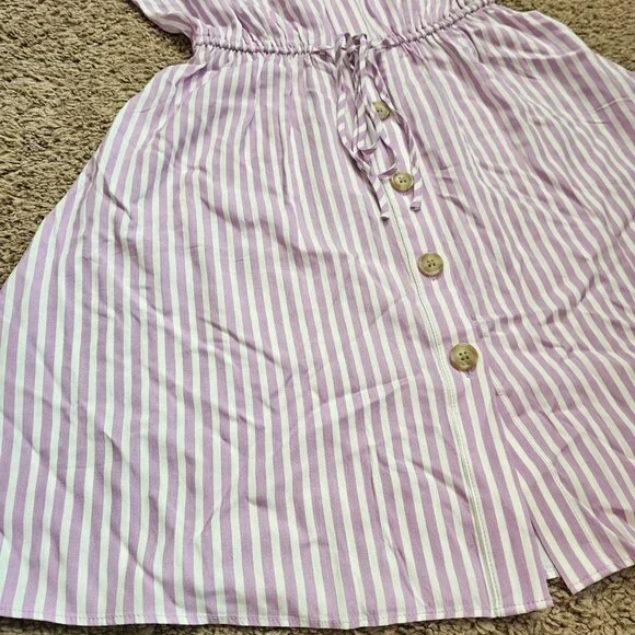 LOFT Shirt Dress Womens XXSP Petite Pink White Striped Button Front Short Sleeve - Picture 7 of 8